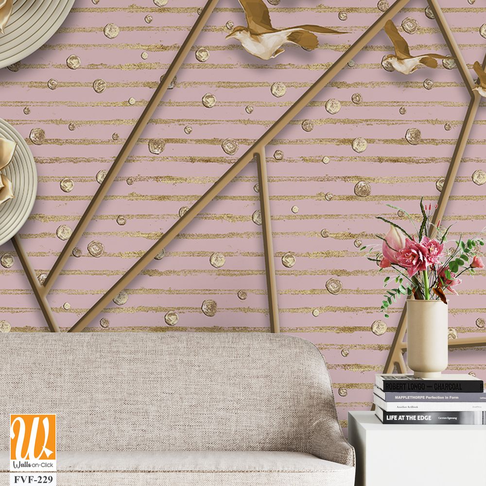 3d wallpaper with golden roses and geometric patterns [WP-FVF-229]