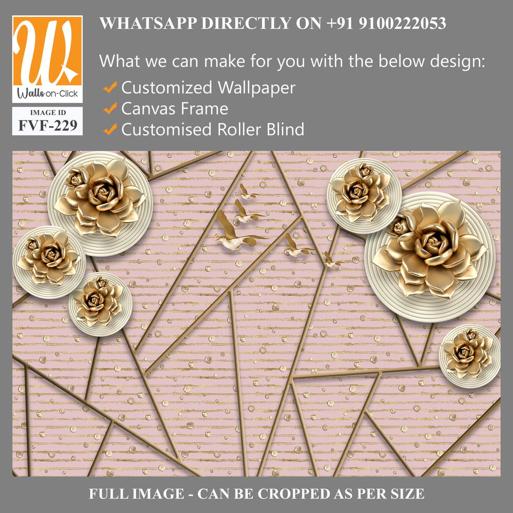 3d wallpaper with golden roses and geometric patterns [WP-FVF-229]