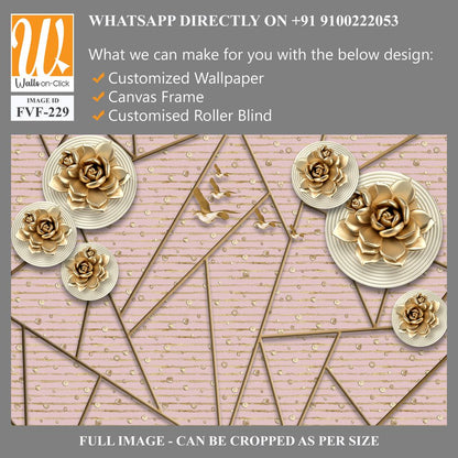 3d wallpaper with golden roses and geometric patterns [WP-FVF-229]