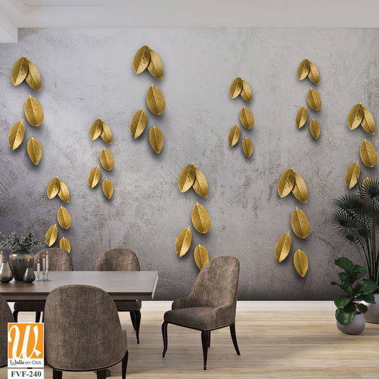 Wall art of metallic gold leaves on a grey background [WP-FVF-240]