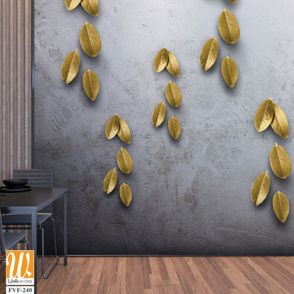 Wall art of metallic gold leaves on a grey background [WP-FVF-240]