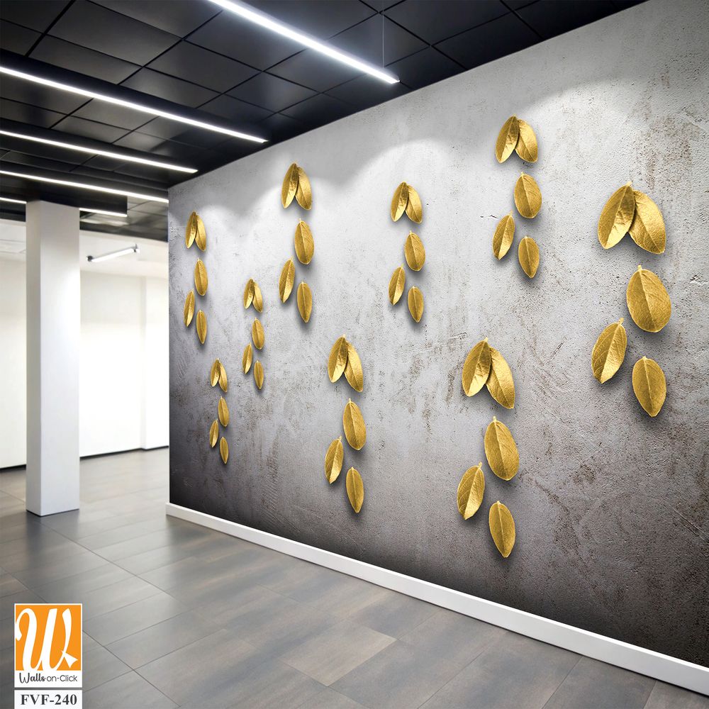 Wall art of metallic gold leaves on a grey background [WP-FVF-240]