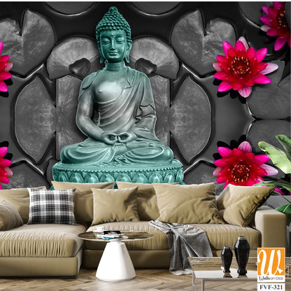 Buddha statue in a grey and black lotus background [WP-FVF-321]