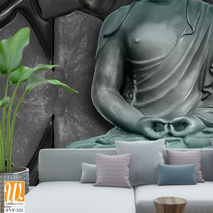 Buddha statue in a grey and black lotus background [WP-FVF-321]