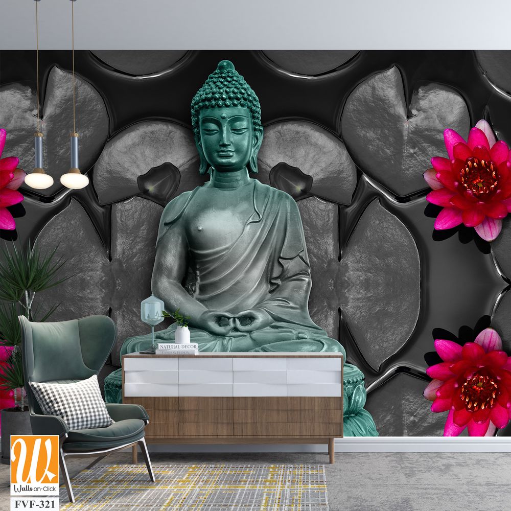 Buddha statue in a grey and black lotus background [WP-FVF-321]