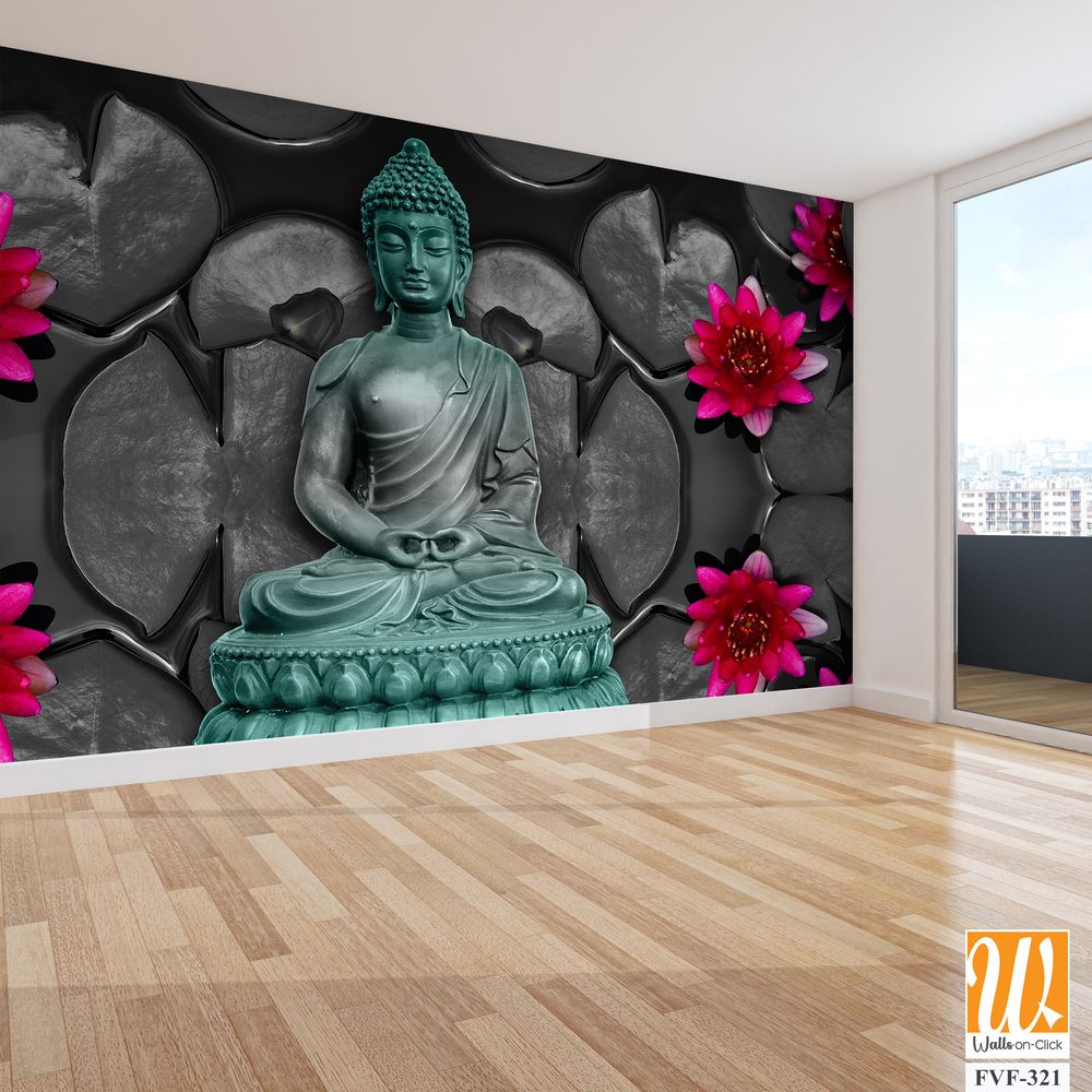 Buddha statue in a grey and black lotus background [WP-FVF-321]