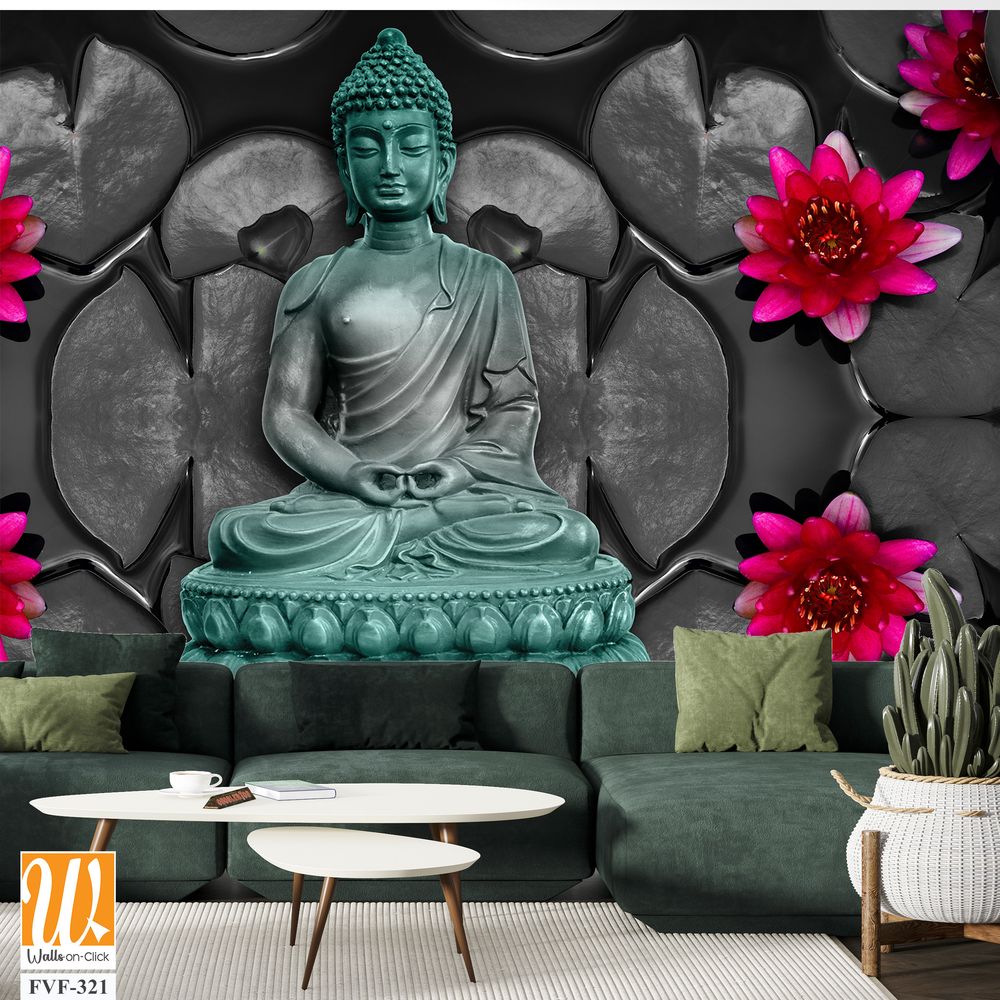 Buddha statue in a grey and black lotus background [WP-FVF-321]