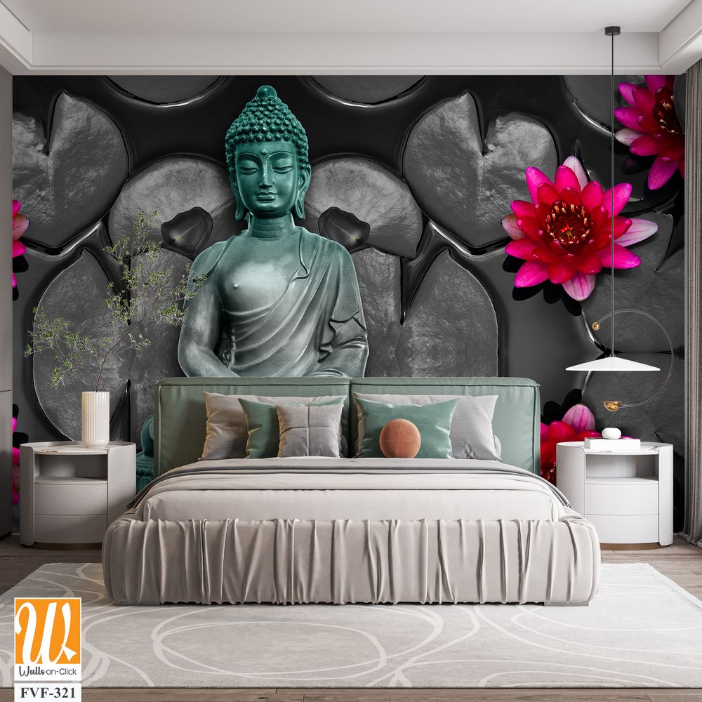 Buddha statue in a grey and black lotus background [WP-FVF-321]