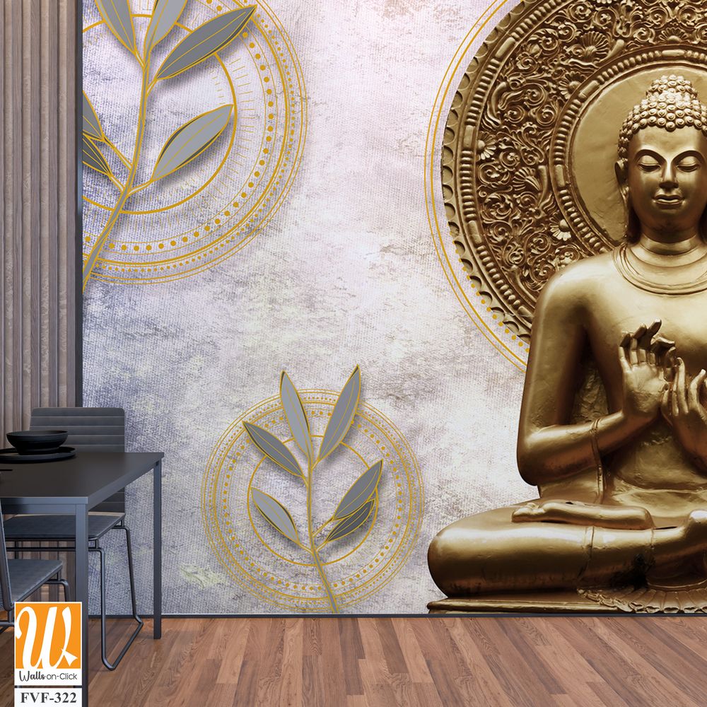 Buddha statue with a pastel background and a golden lotus [WP-FVF-322]