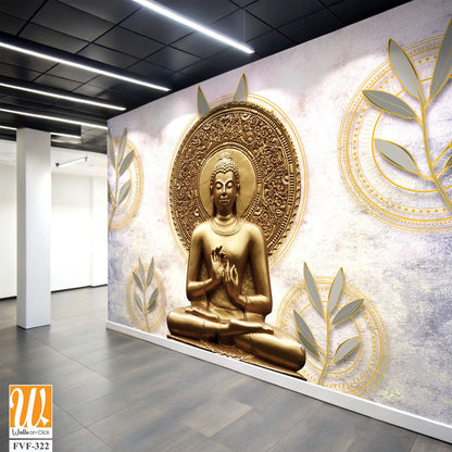 Buddha statue with a pastel background and a golden lotus [WP-FVF-322]