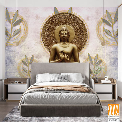 Buddha statue with a pastel background and a golden lotus [WP-FVF-322]