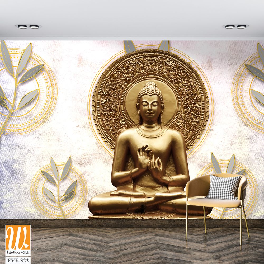 Buddha statue with a pastel background and a golden lotus [WP-FVF-322]