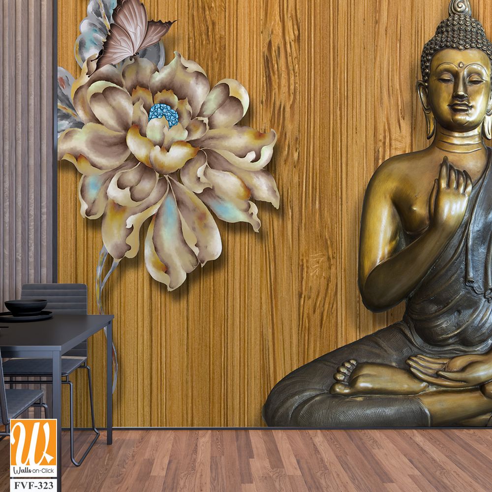 3D Buddha wallpaper with a wood background [WP-FVF-323]