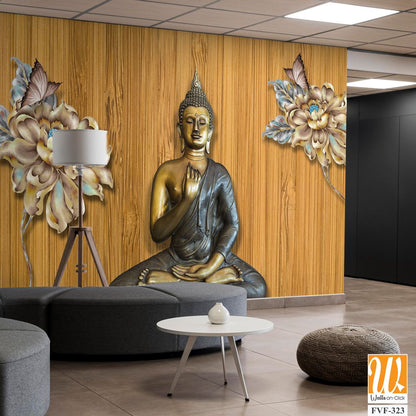 3D Buddha wallpaper with a wood background [WP-FVF-323]