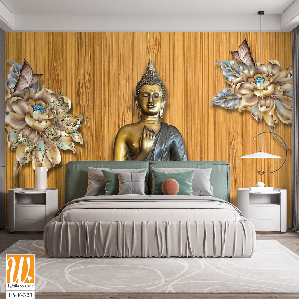 3D Buddha wallpaper with a wood background [WP-FVF-323]