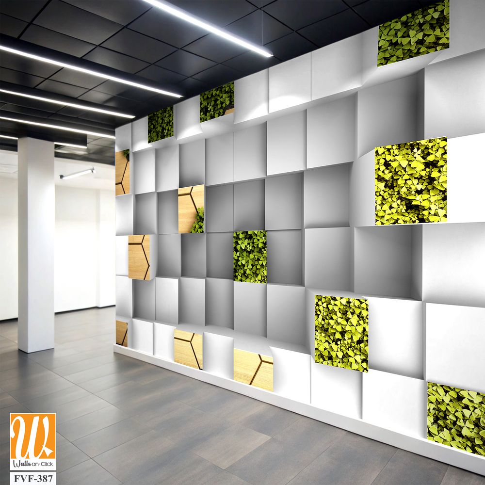 Modern white and grey wall with wooden cubes [WP-FVF-387]