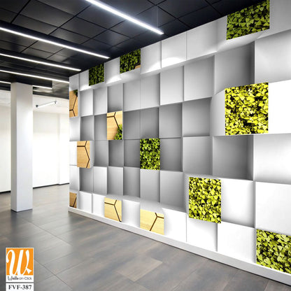 Modern white and grey wall with wooden cubes [WP-FVF-387]