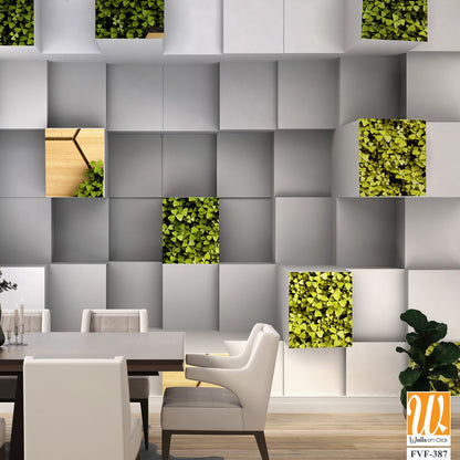 Modern white and grey wall with wooden cubes [WP-FVF-387]