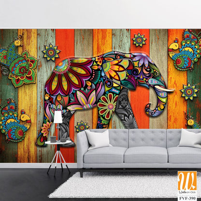 Vibrant and colorful elephant with intricate patterns [WP-FVF-390]