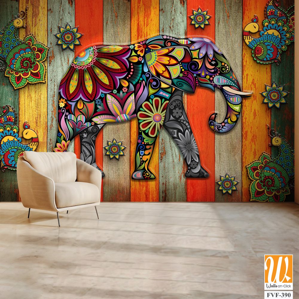 Vibrant and colorful elephant with intricate patterns [WP-FVF-390]