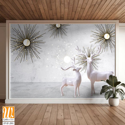 3D white deer with sunburst decorations [WP-FVF-391]