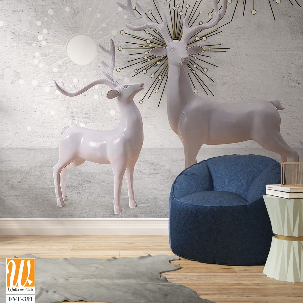 3D white deer with sunburst decorations [WP-FVF-391]