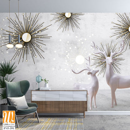 3D white deer with sunburst decorations [WP-FVF-391]