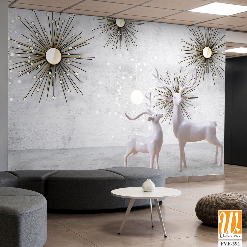 3D white deer with sunburst decorations [WP-FVF-391]