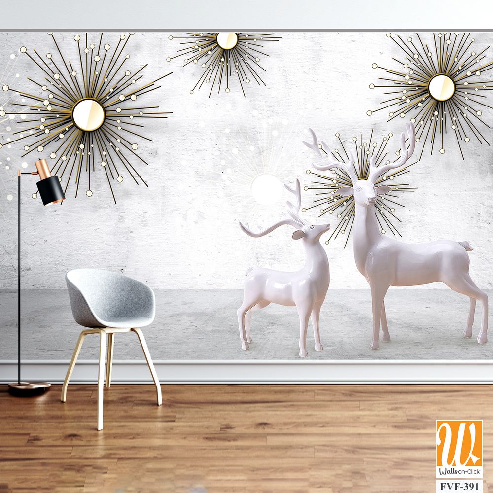 3D white deer with sunburst decorations [WP-FVF-391]