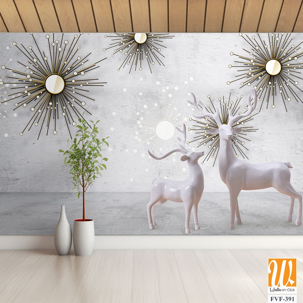 3D white deer with sunburst decorations [WP-FVF-391]