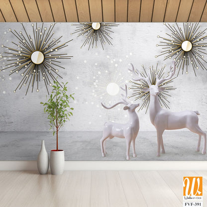 3D white deer with sunburst decorations [WP-FVF-391]