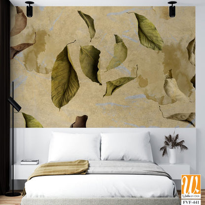 Leaves on a beige background, watercolor, paper texture [WP-FVF-441]