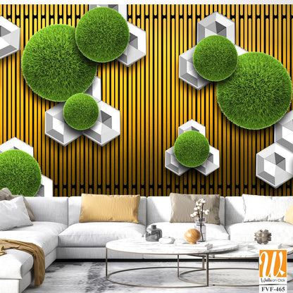 3D wallpaper featuring grass-covered spheres [WP-FVF-465]