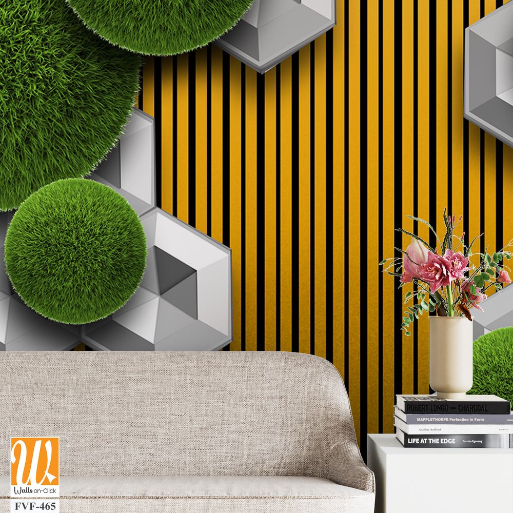 3D wallpaper featuring grass-covered spheres [WP-FVF-465]