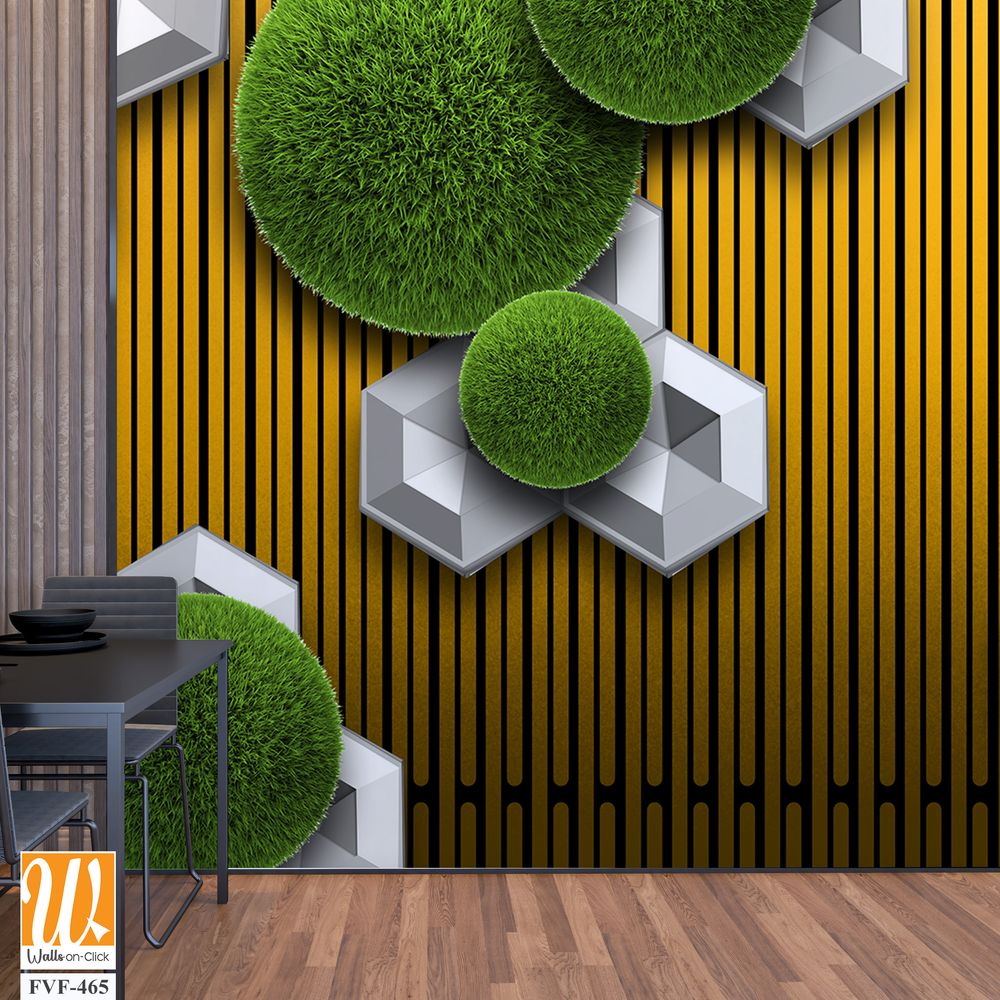 3D wallpaper featuring grass-covered spheres [WP-FVF-465]