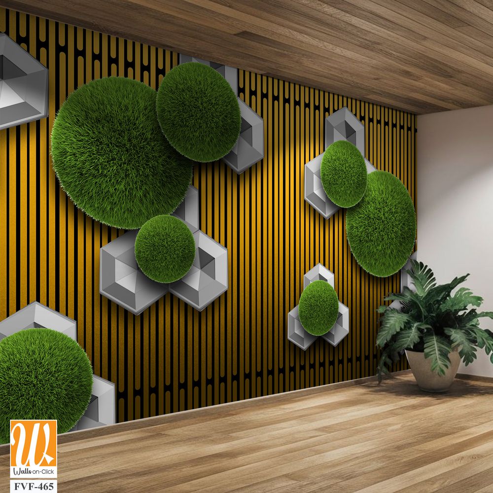 3D wallpaper featuring grass-covered spheres [WP-FVF-465]