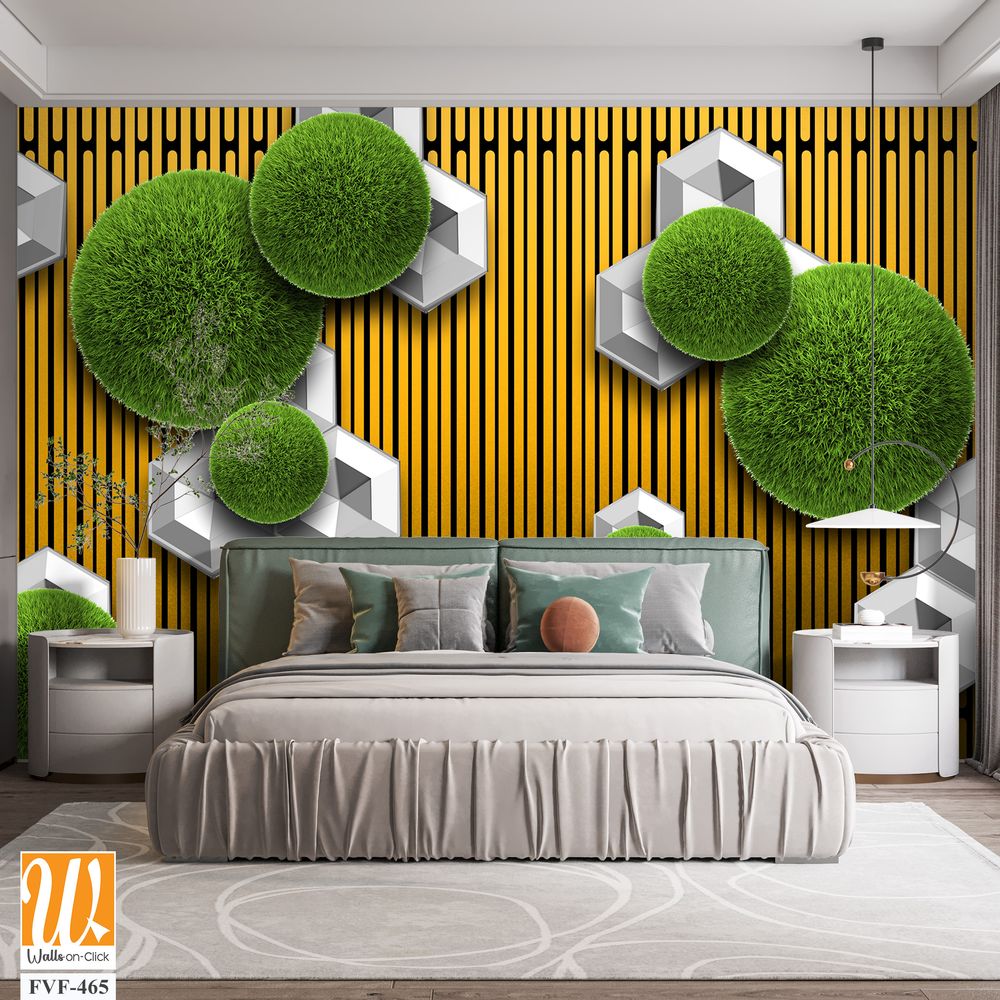 3D wallpaper featuring grass-covered spheres [WP-FVF-465]