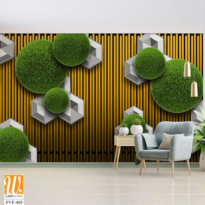 3D wallpaper featuring grass-covered spheres [WP-FVF-465]