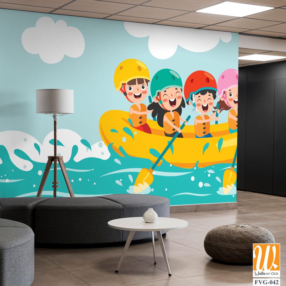 Cartoon design of happy kids rafting, [WP-FVG-042]