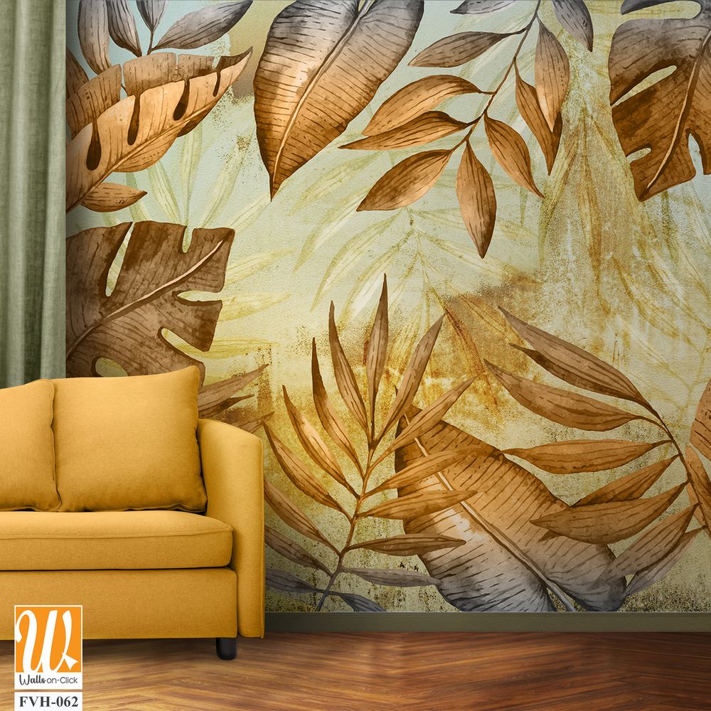 Hand painted tropical leaves in earth tones [WP-FVH-062]