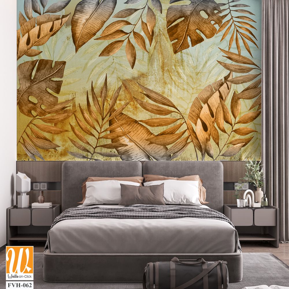 Hand painted tropical leaves in earth tones [WP-FVH-062]