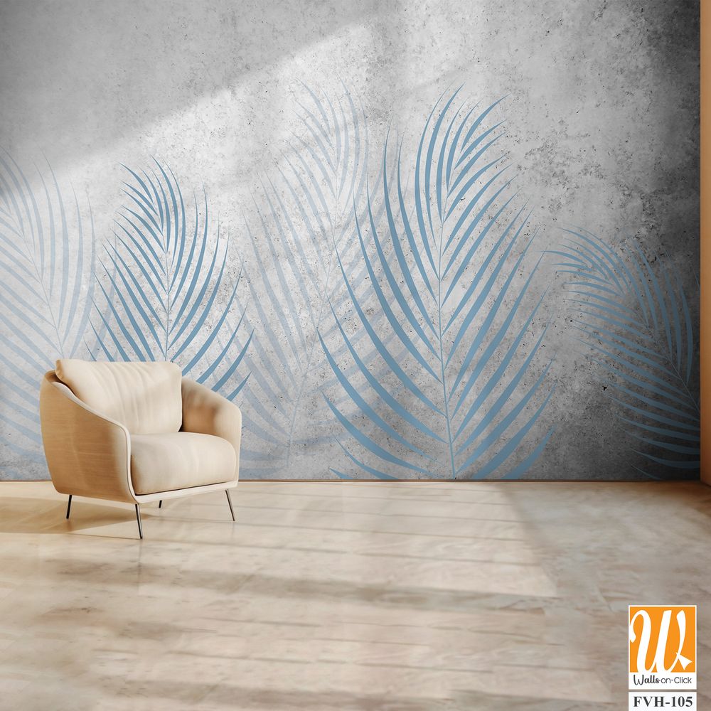 Palm leaves in light blue and gray on a concrete [WP-FVH-105]