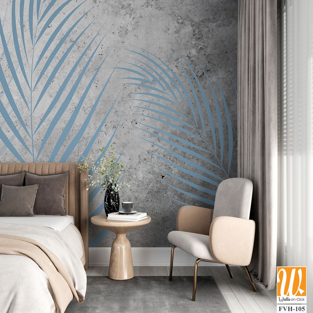 Palm leaves in light blue and gray on a concrete [WP-FVH-105]