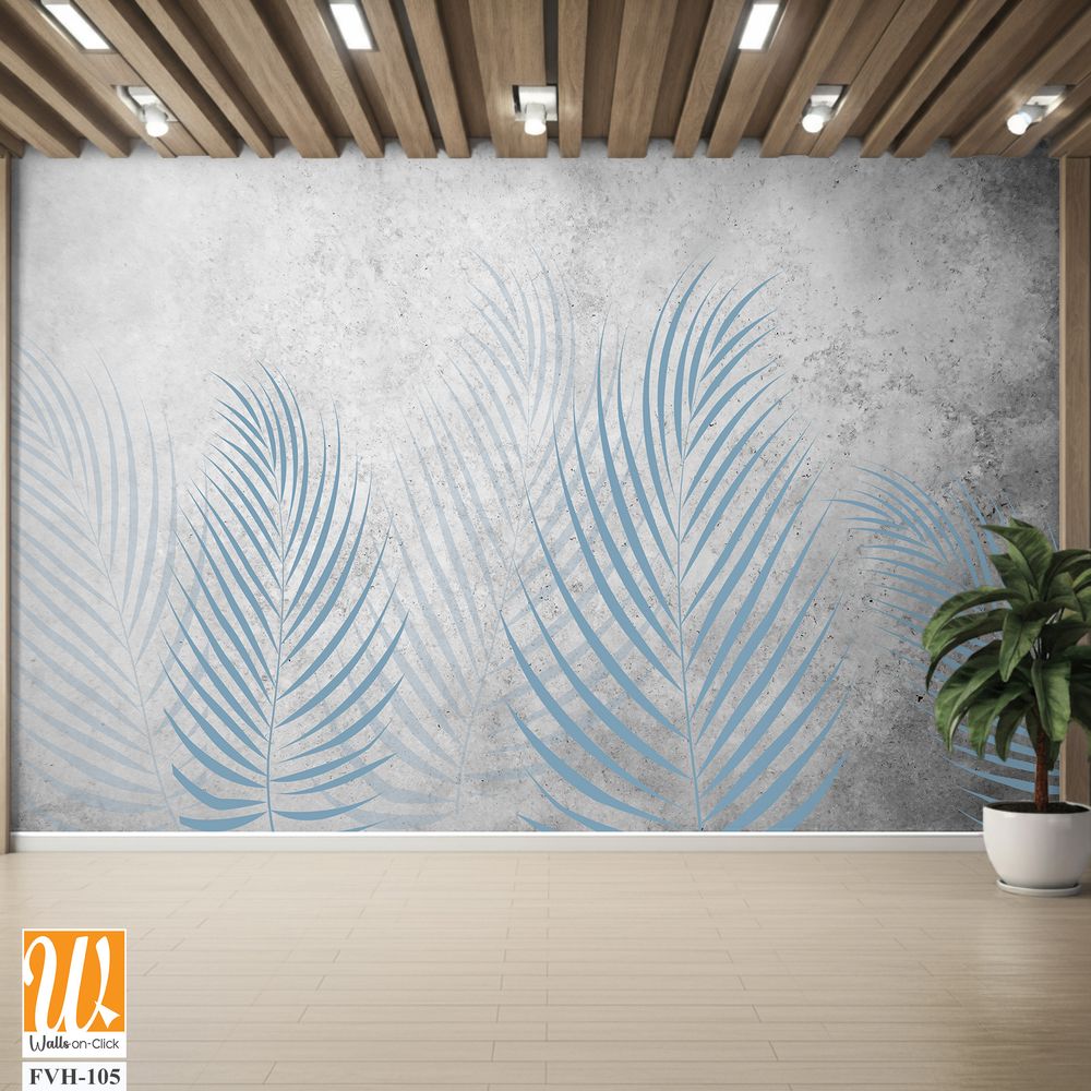 Palm leaves in light blue and gray on a concrete [WP-FVH-105]