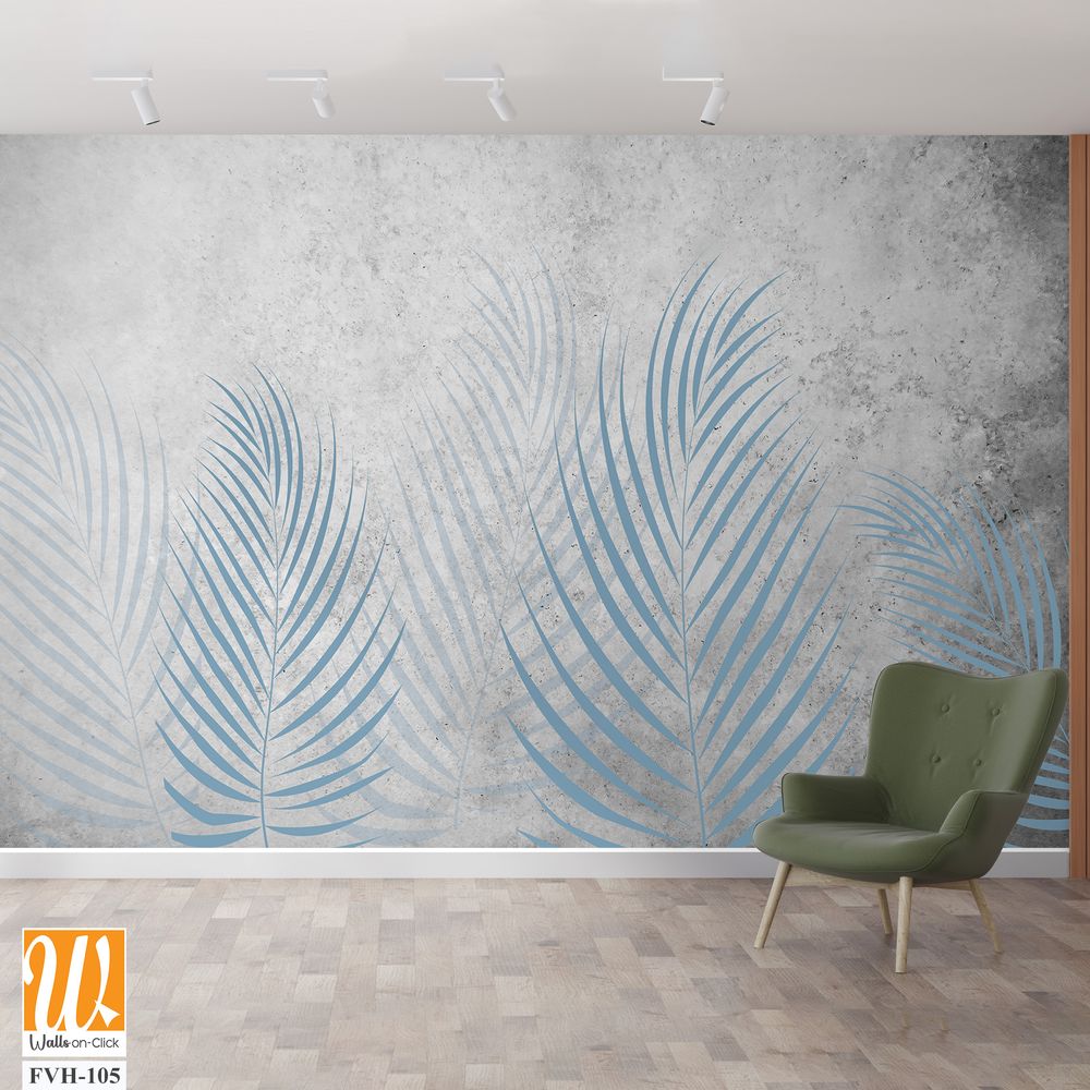 Palm leaves in light blue and gray on a concrete [WP-FVH-105]