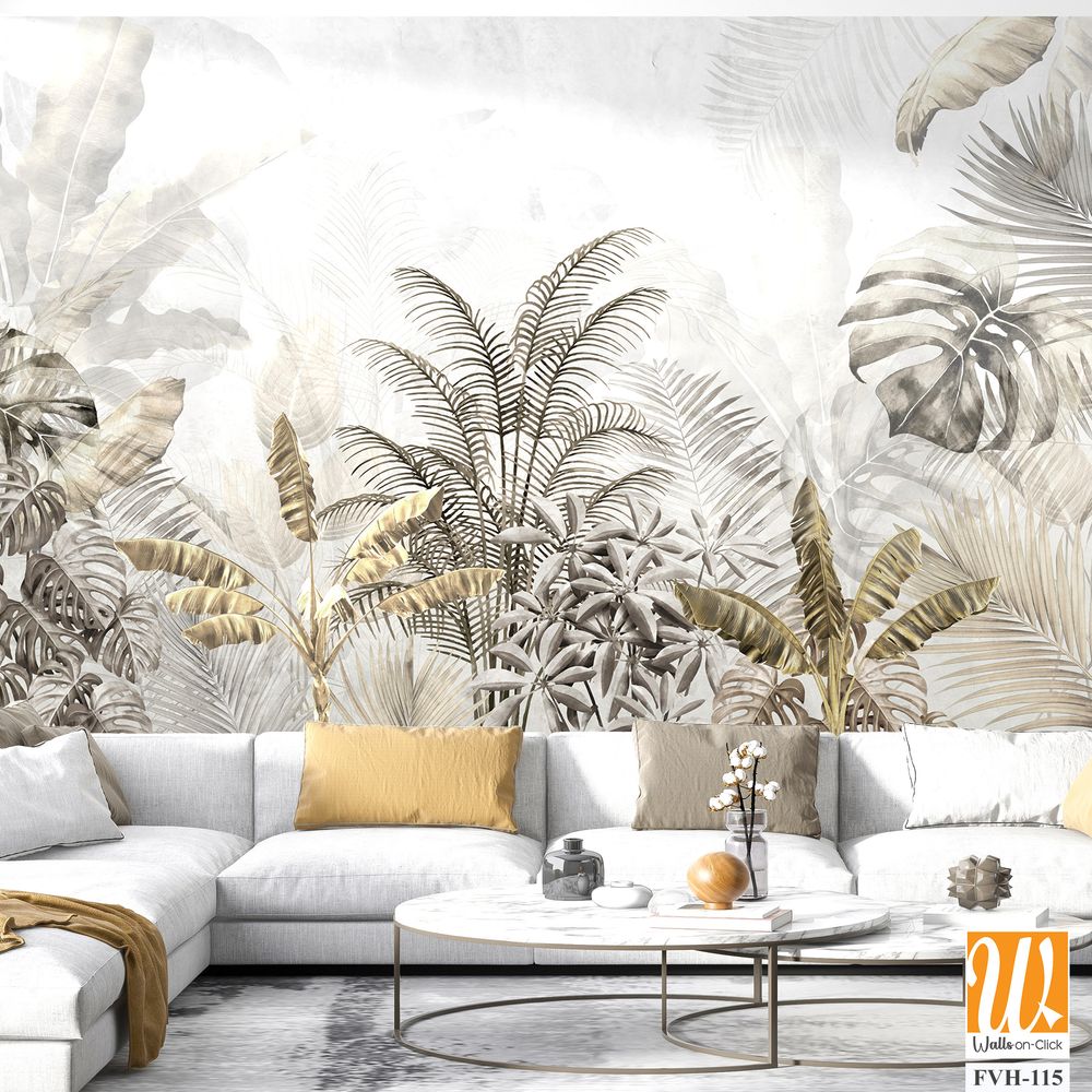 Gold Tropical Wallpaper Design - 3D illustration [WP-FVH-115]