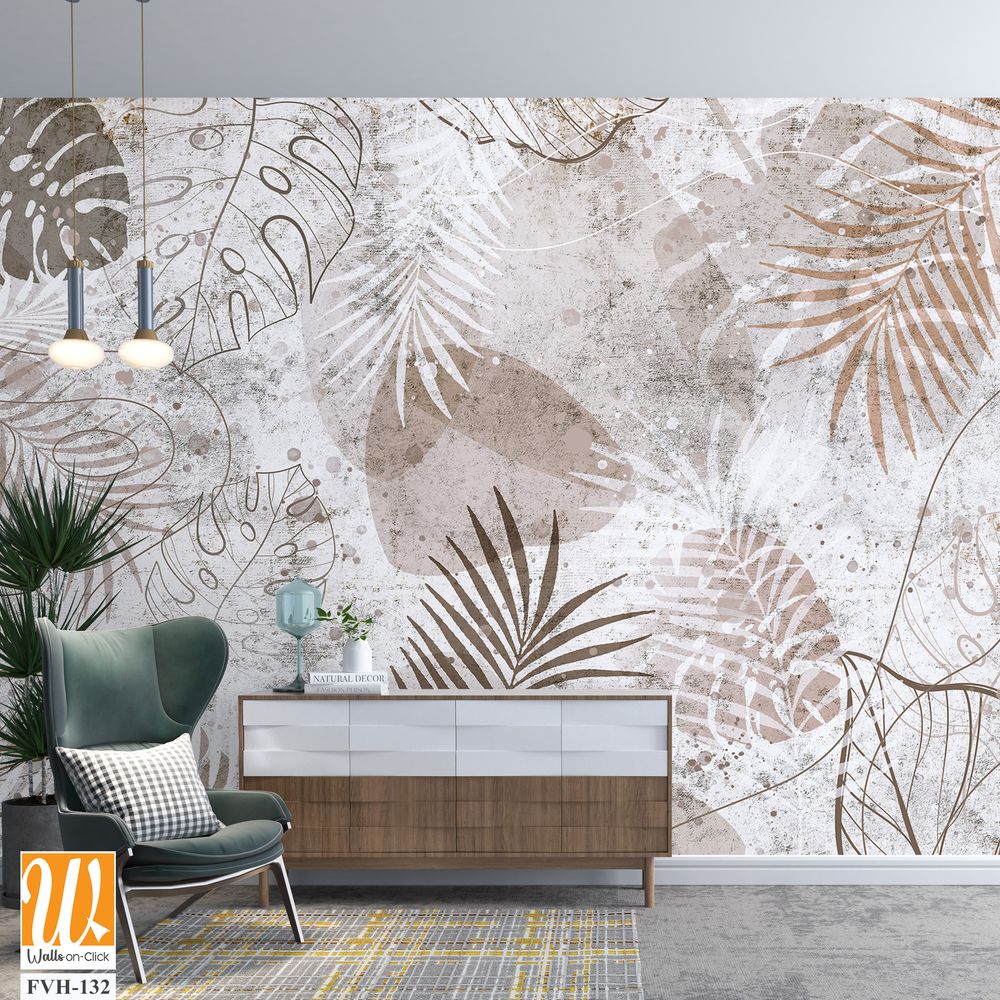 Tropical palm leaves. Mural, Wallpaper for internal printing. [WP-FVH-132]