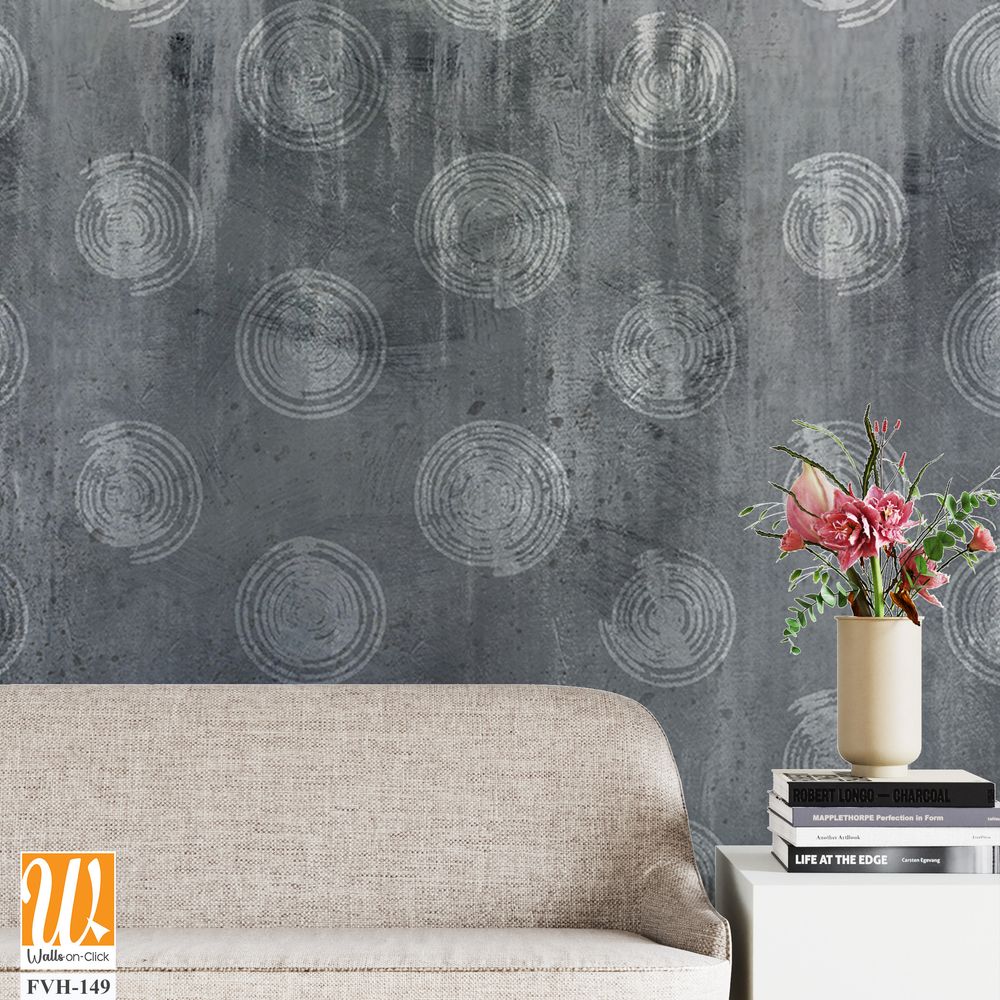 Gray dots vintage wallpaper design, retro mural art, oil texture [WP-FVH-149]