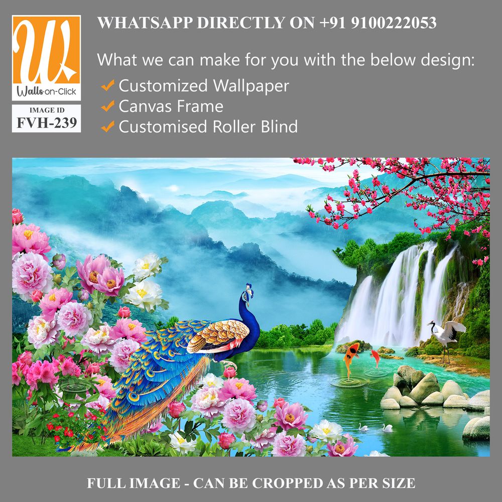 Beautiful peacock flowers and waterfalls background, [WP-FVH-239]