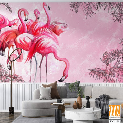 Pink watercolor illustration of flamingos [WP-FVI-201]